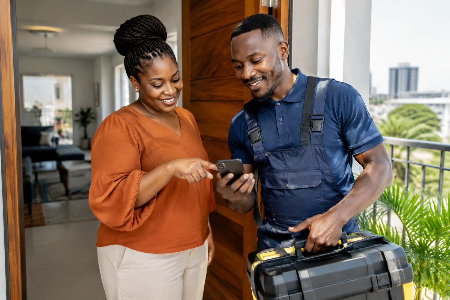 Representative image of a customer and service professional reviewing an everyday task